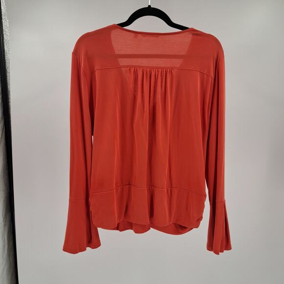 Soft Surroundings Annika Top XL Sueded‎ Surplice Bell Sleeve Ruched Side Orange - Picture 5 of 6